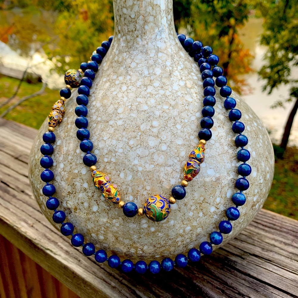✅ Authentic Lapis lazuli and Chinese Cloisonné Necklace